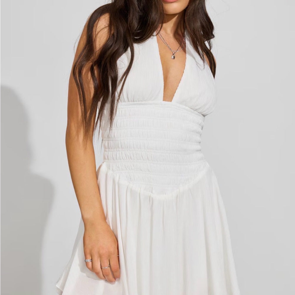 Garage White Textured Halter Romper with Built-in Shorts